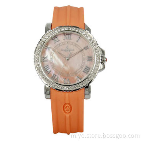 Promotional Silicone Analog Watch, MOP Dial, CZ Stones Case, Customized Logos are Welcome